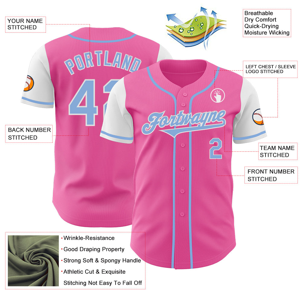 Custom Pink Light Blue-White Authentic Two Tone Baseball Jersey