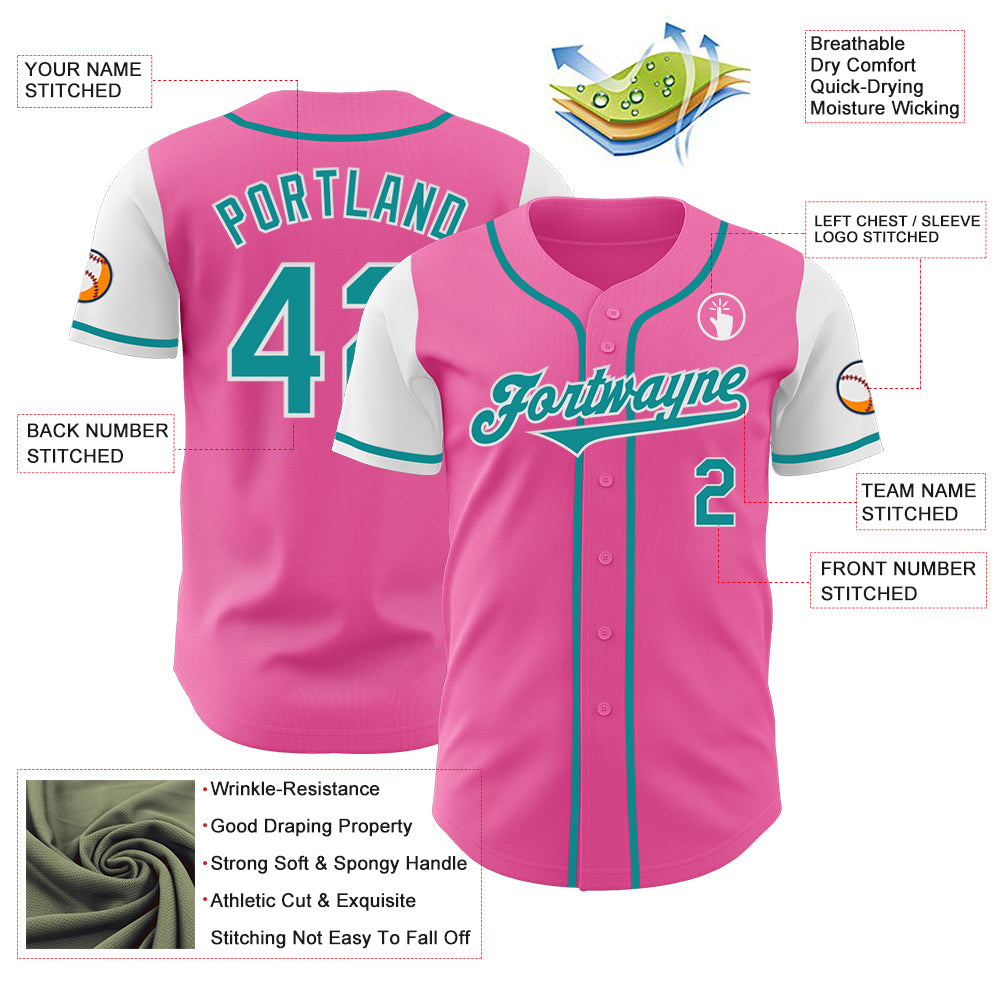 Custom Pink Teal-White Authentic Two Tone Baseball Jersey