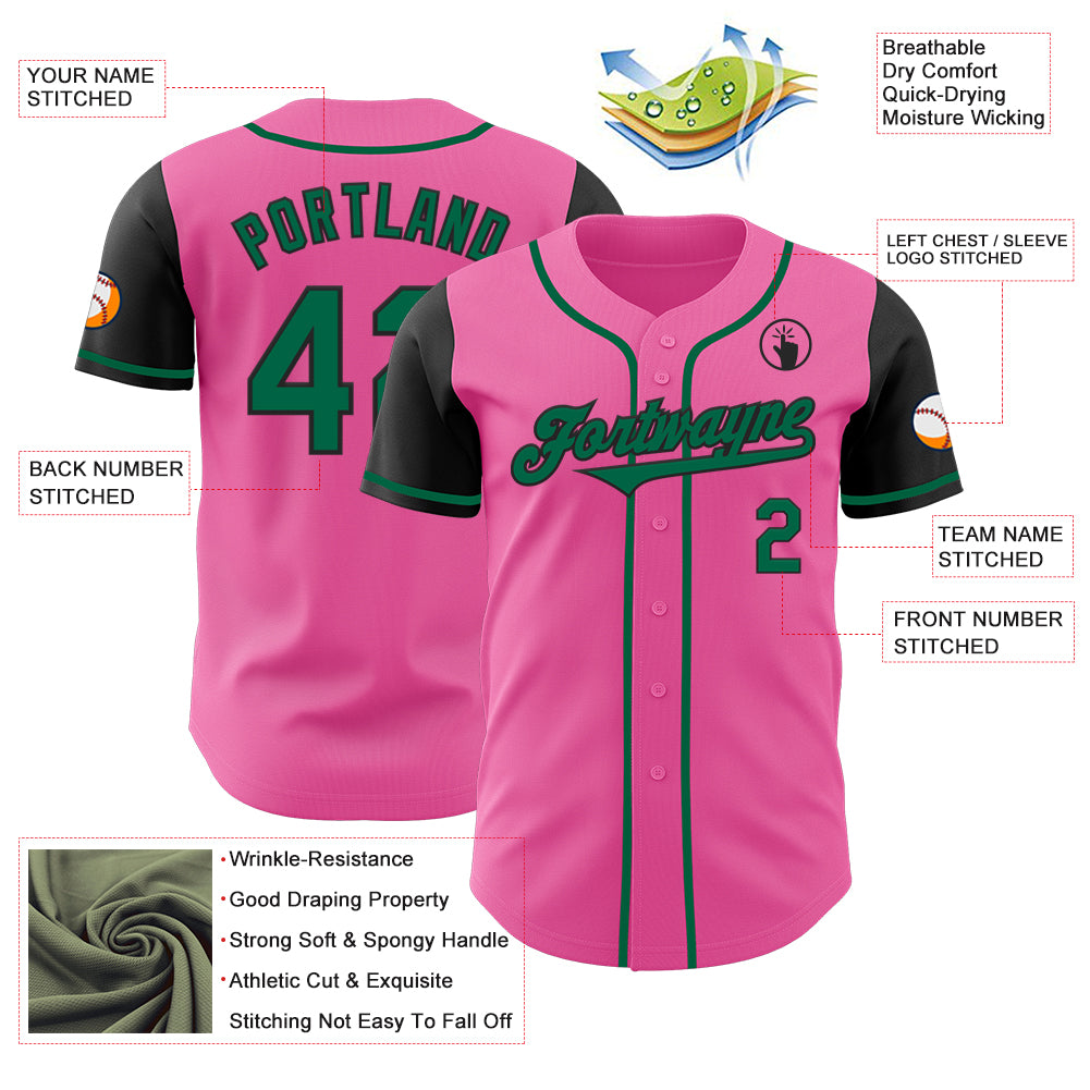 Custom Pink Kelly Green-Black Authentic Two Tone Baseball Jersey