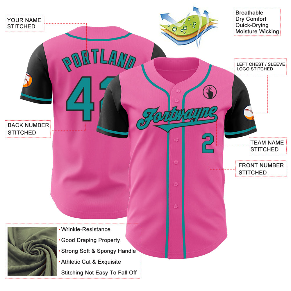 Custom Pink Teal-Black Authentic Two Tone Baseball Jersey