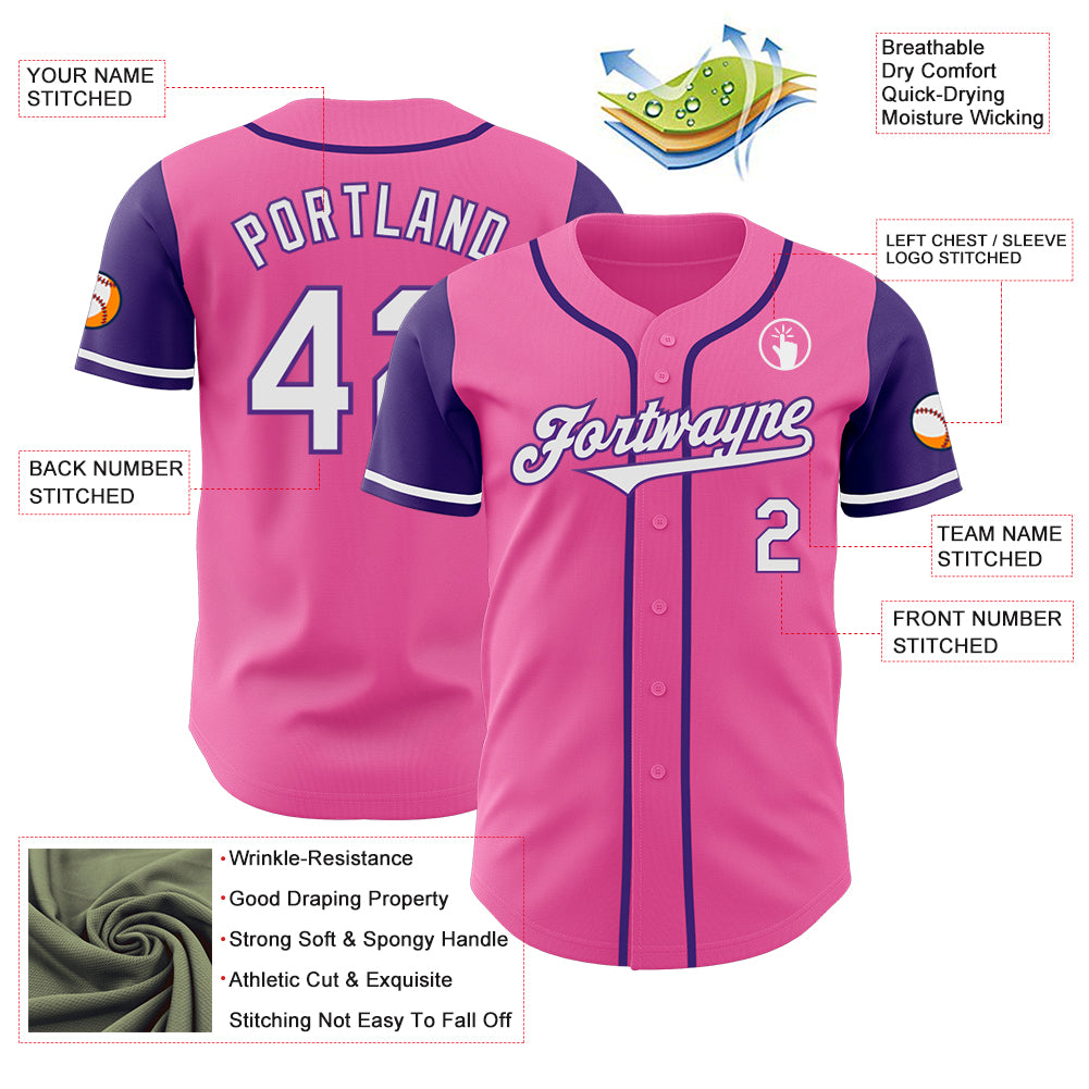 Custom Pink White-Purple Authentic Two Tone Baseball Jersey