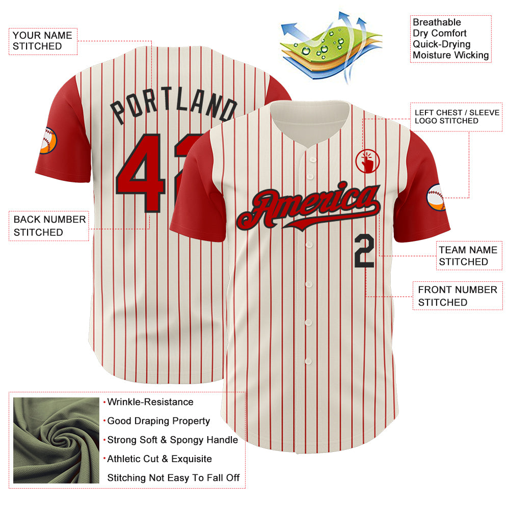 Custom Cream Red Pinstripe Black Authentic Two Tone Baseball Jersey