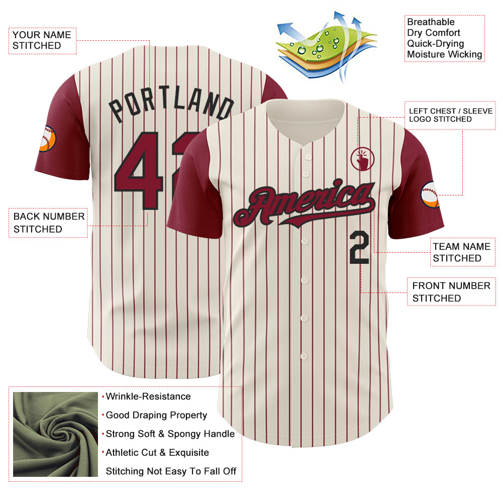 Custom Cream Crimson Pinstripe Black Authentic Two Tone Baseball Jersey