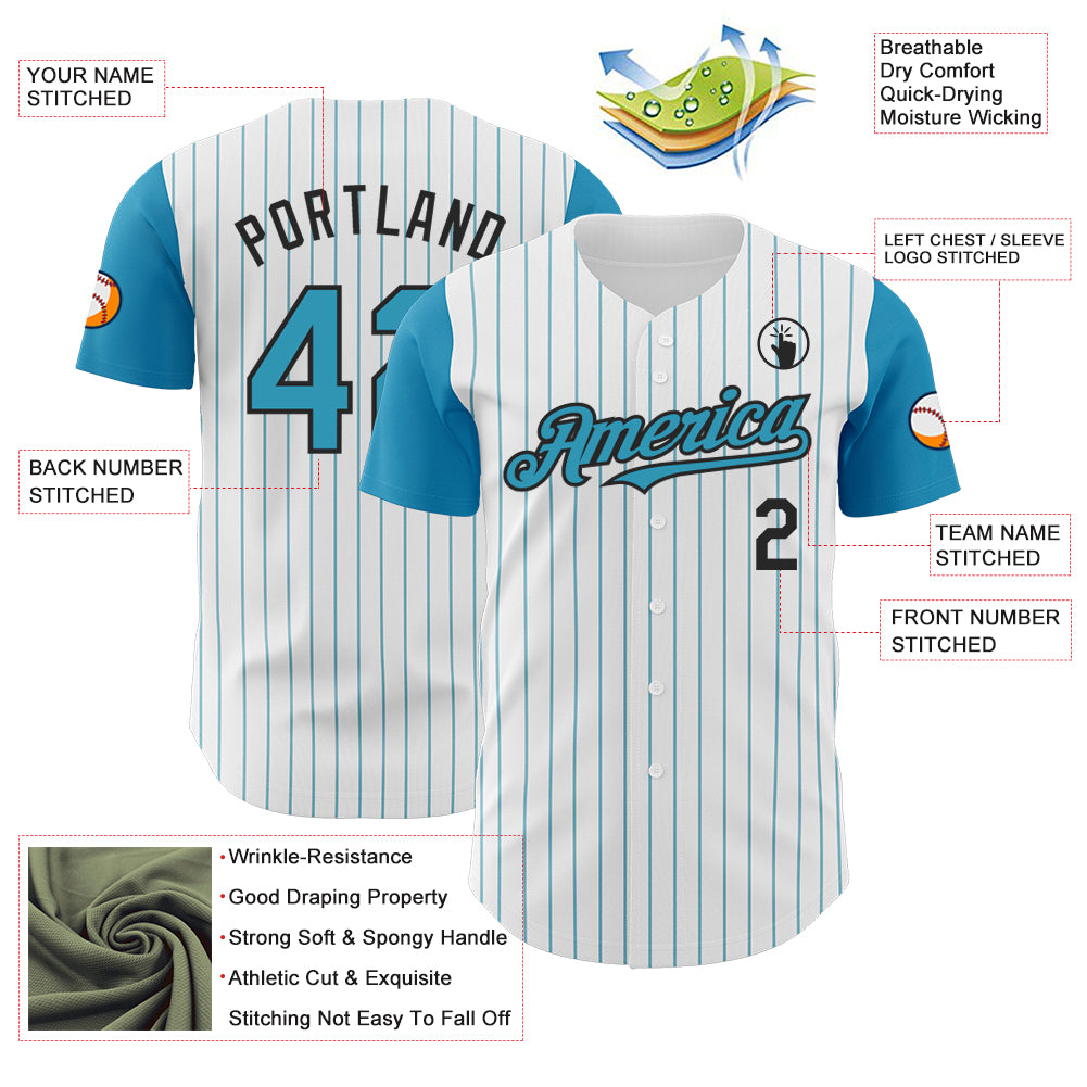 Custom White Panther Blue Pinstripe Black Authentic Two Tone Baseball Jersey