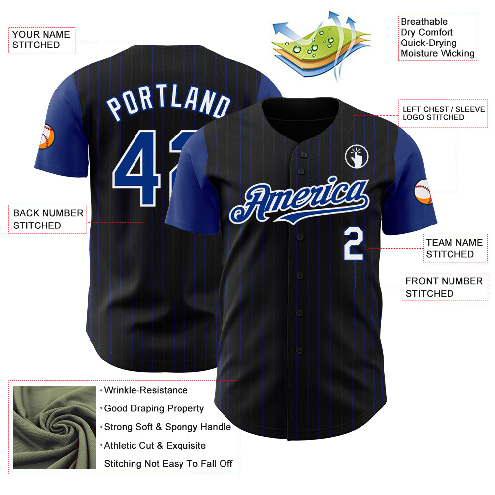 Custom Black Royal Pinstripe White Authentic Two Tone Baseball Jersey