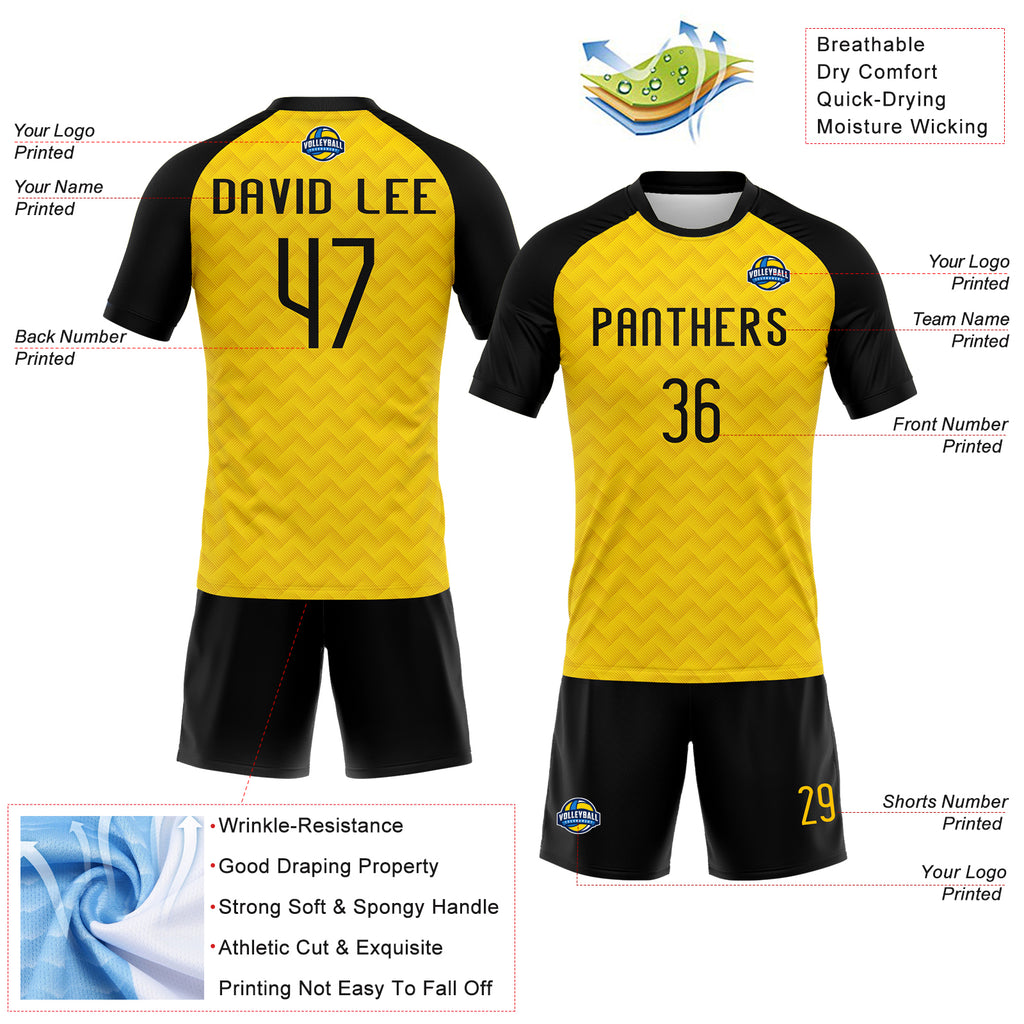 Custom Yellow Black Geometric Shape Sublimation Volleyball Uniform Jersey