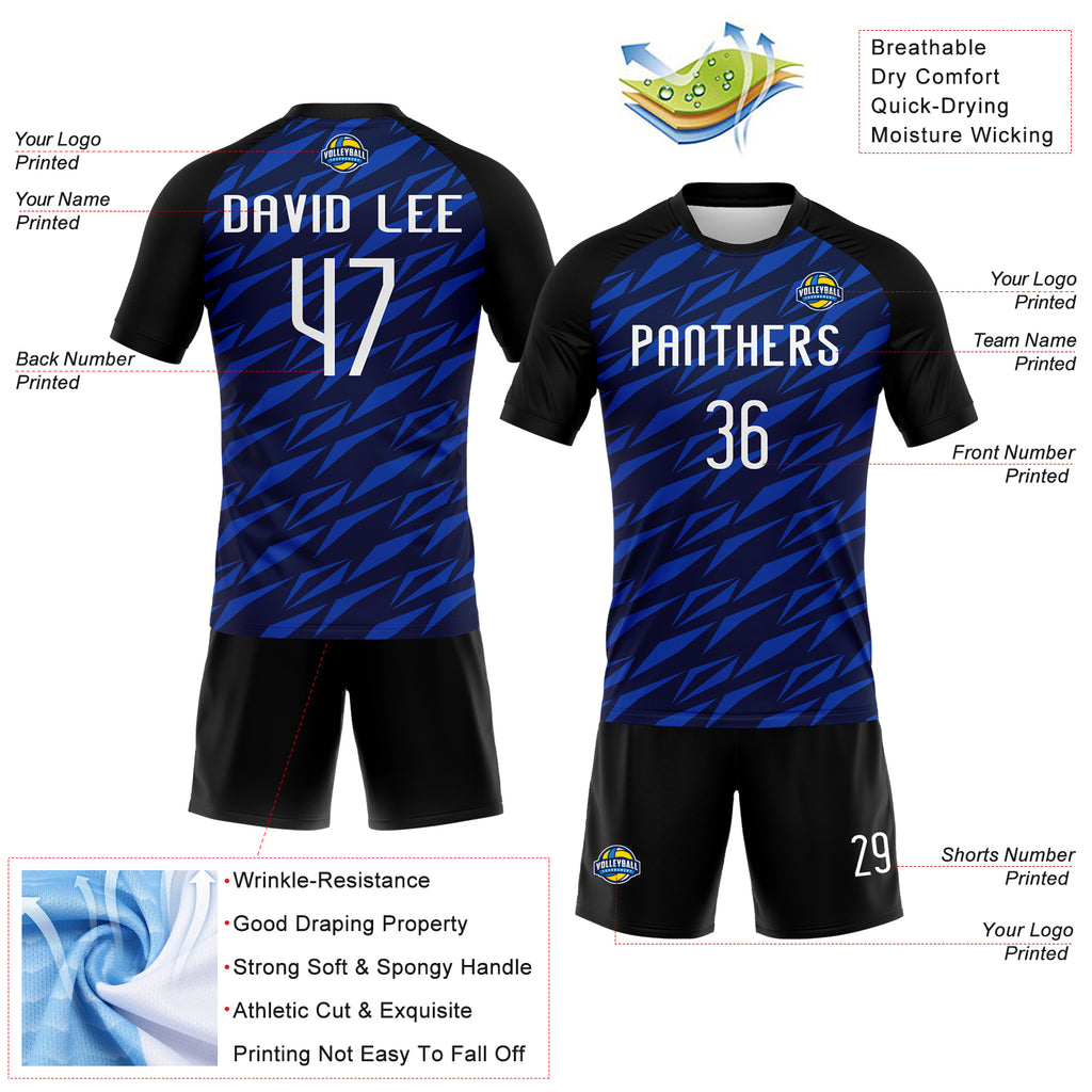 Custom Navy Thunder Blue-Black Geometric Shape Sublimation Volleyball Uniform Jersey