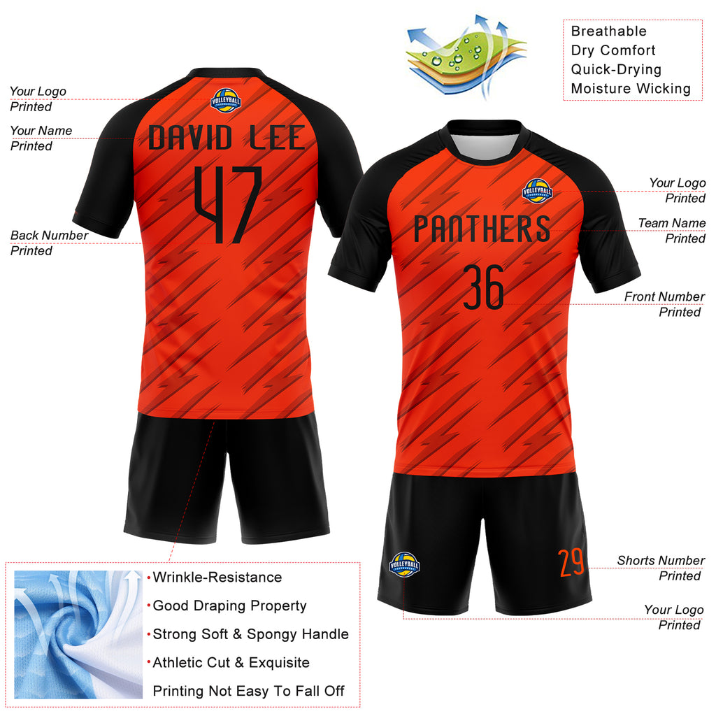 Custom Orange Black Line Sublimation Volleyball Uniform Jersey
