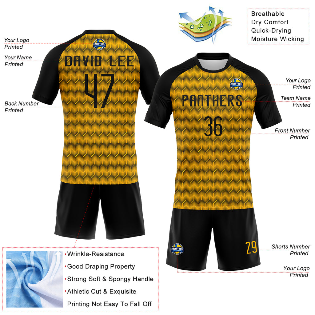 Custom Gold Black Geometric Shape Sublimation Volleyball Uniform Jersey