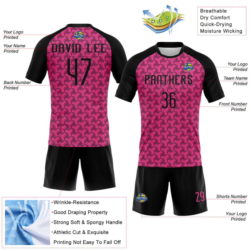 Custom Pink Black Geometric Shape Sublimation Volleyball Uniform Jersey