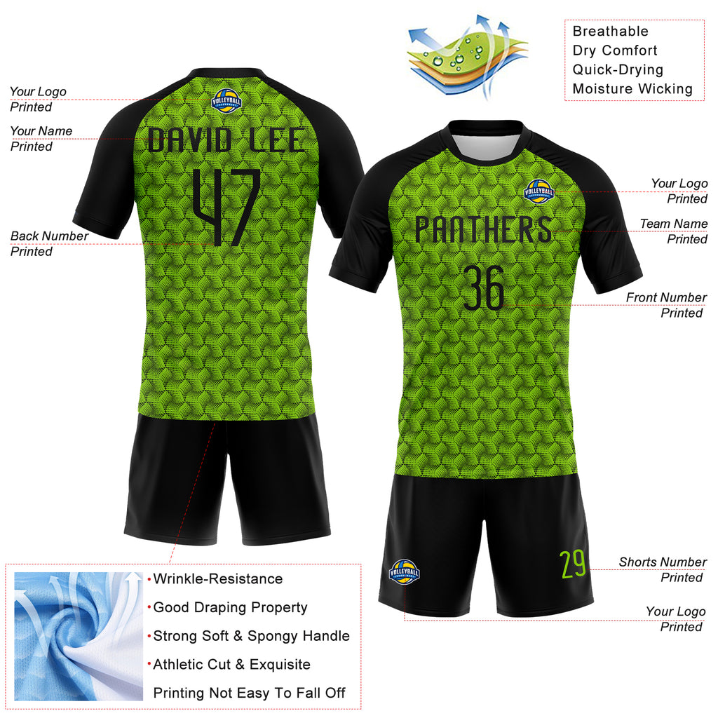 Custom Neon Green Black Geometric Shape Sublimation Volleyball Uniform Jersey