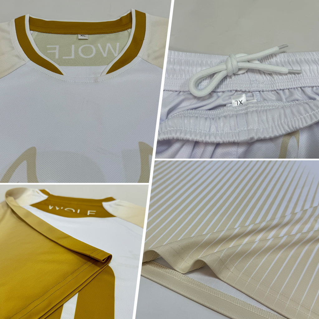 Custom Gold White-Black Geometric Shape Sublimation Volleyball Uniform Jersey