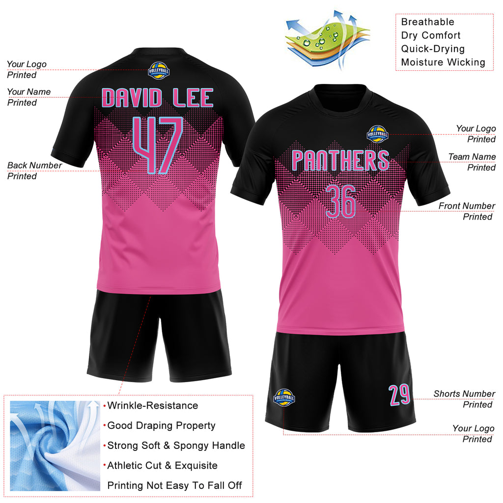 Custom Pink Black-Light Blue Geometric Shape Sublimation Volleyball Uniform Jersey