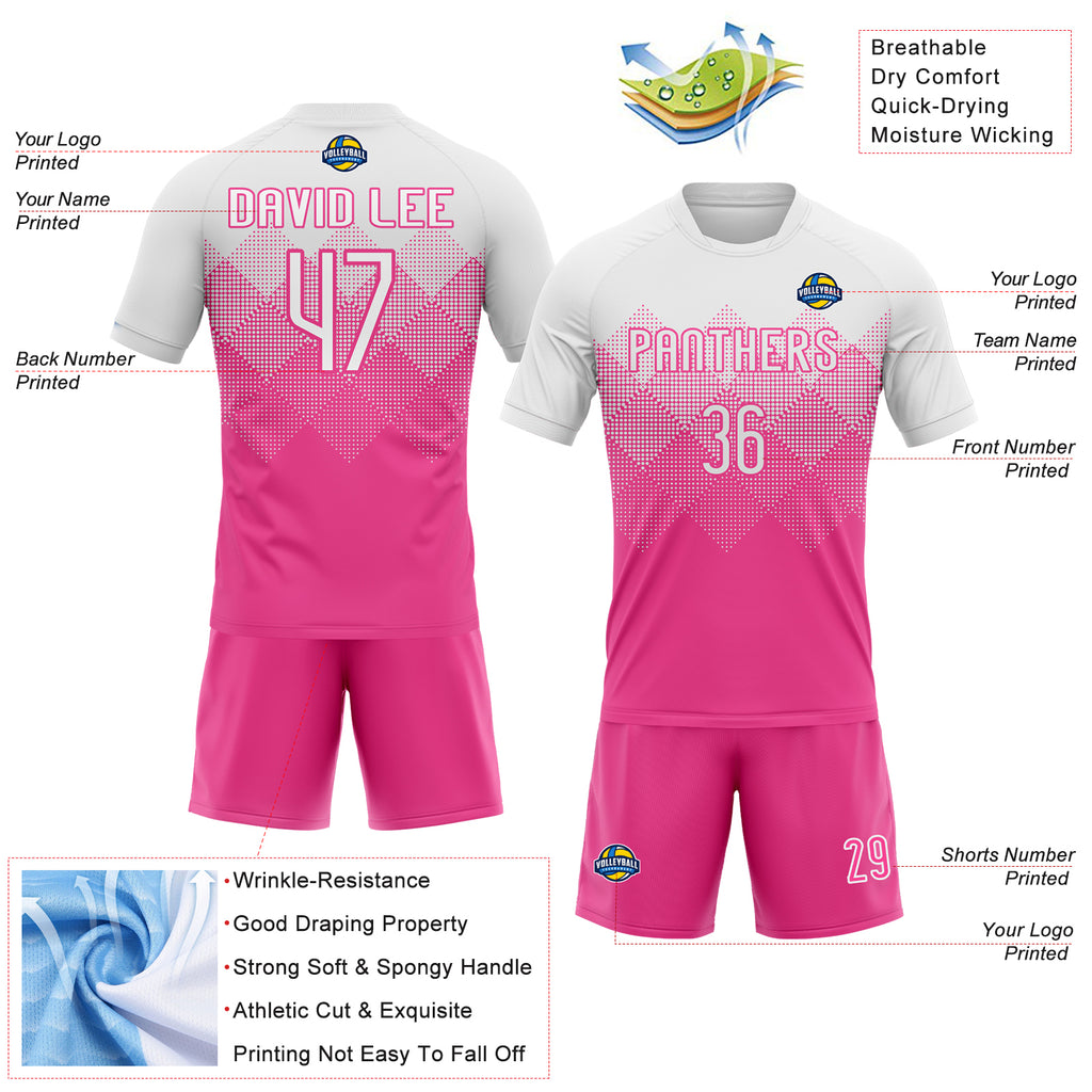 Custom Pink White Geometric Shape Sublimation Volleyball Uniform Jersey