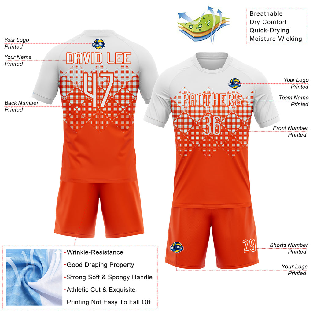 Custom Orange White Geometric Shape Sublimation Volleyball Uniform Jersey