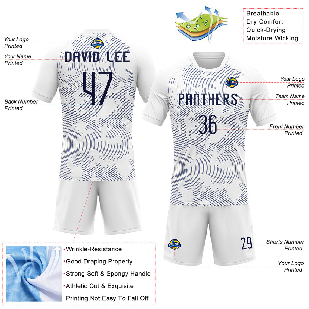 Custom White Navy Curve Lines Sublimation Volleyball Uniform Jersey