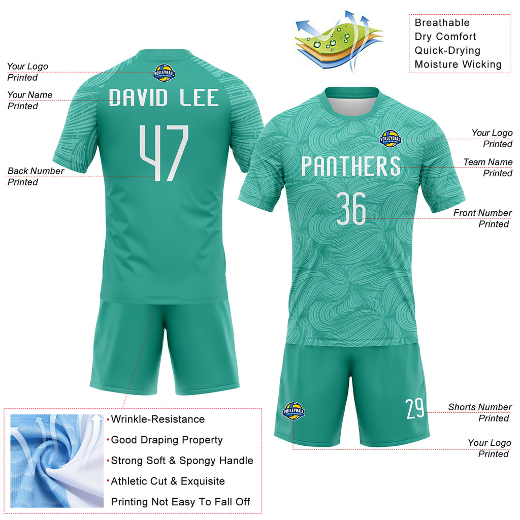 Custom Aqua White Lines Sublimation Volleyball Uniform Jersey