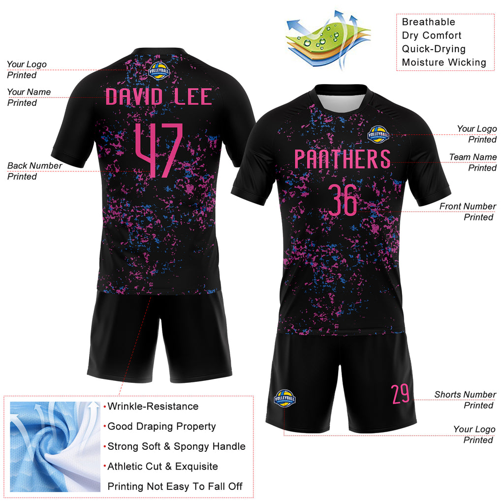 Custom Black Pink-Light Blue Abstract Fragment Art Sublimation Volleyball Uniform Jersey