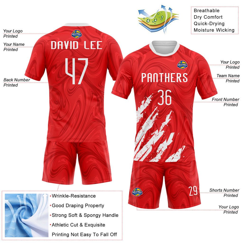 Custom Red White Abstract Fragment Art Sublimation Volleyball Uniform Jersey