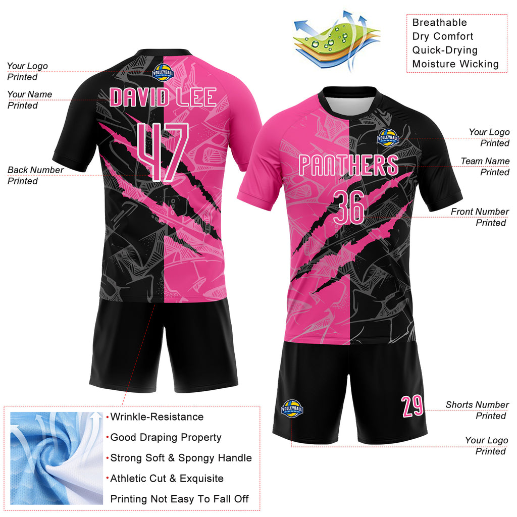 Custom Graffiti Pattern Pink-Black Scratch Sublimation Volleyball Uniform Jersey