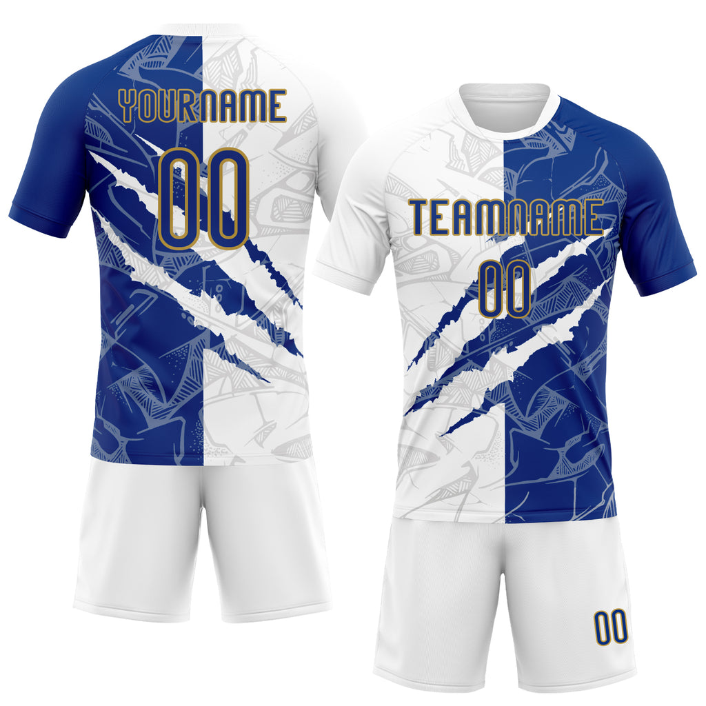 Custom Graffiti Pattern Royal-Old Gold Scratch Sublimation Volleyball Uniform Jersey