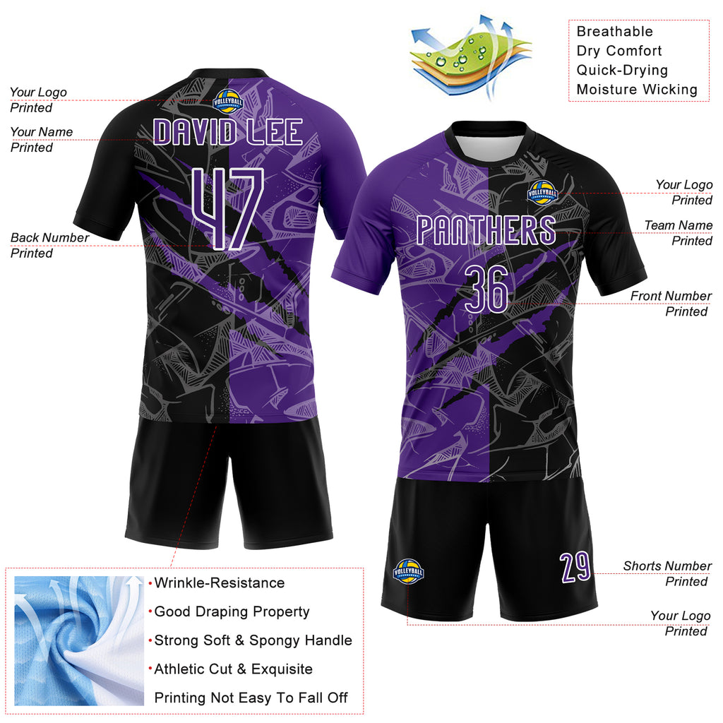 Custom Graffiti Pattern Purple-Black Scratch Sublimation Volleyball Uniform Jersey