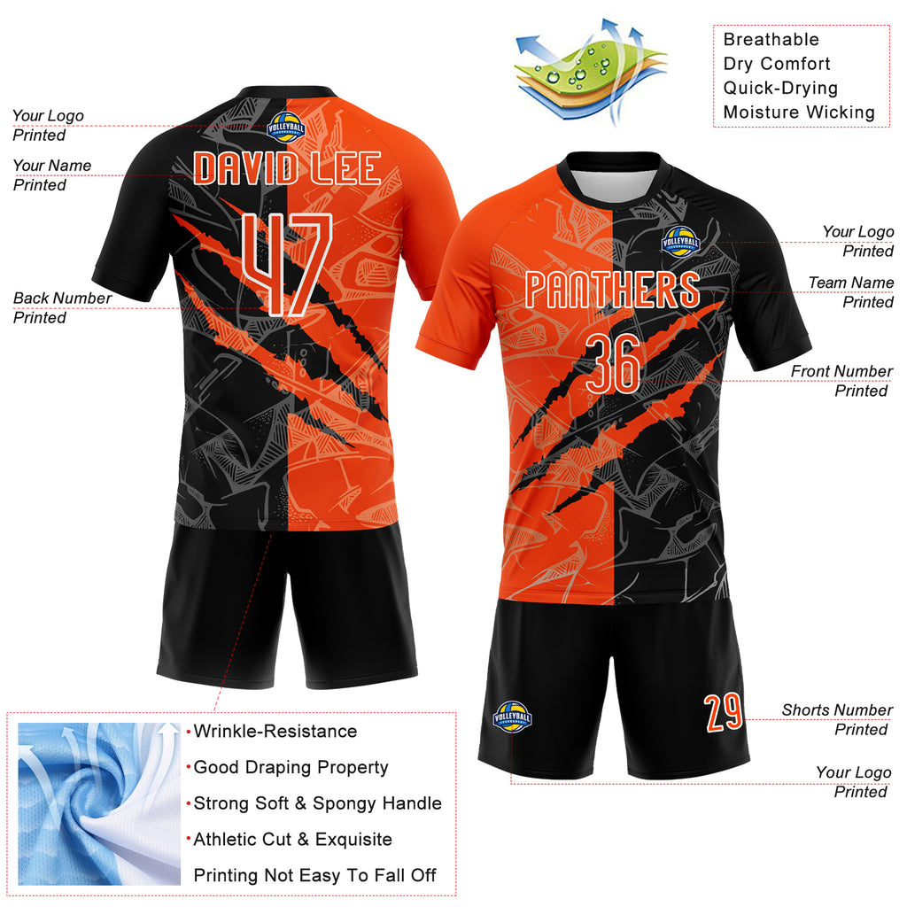 Custom Graffiti Pattern Orange-Black Scratch Sublimation Volleyball Uniform Jersey