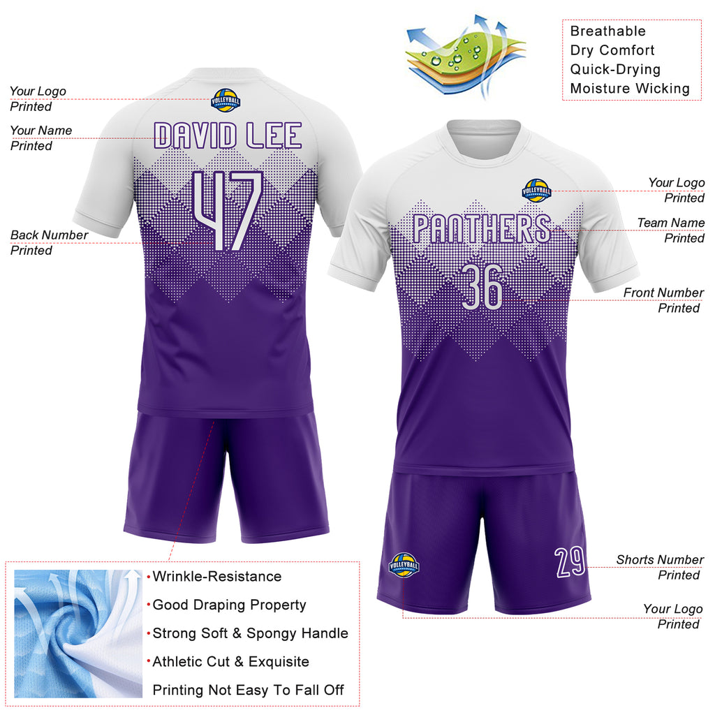 Custom Purple White Geometric Shape Sublimation Volleyball Uniform Jersey