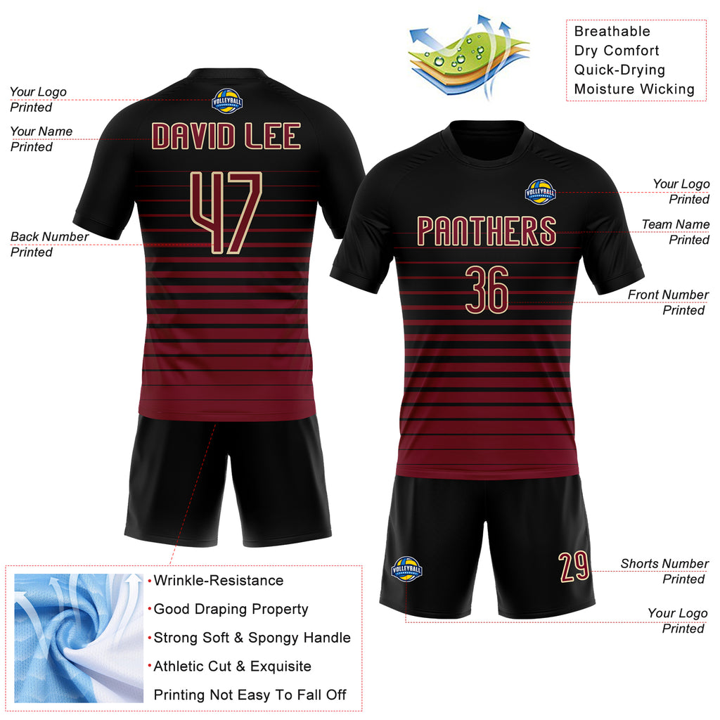 Custom Black Maroon-Cream Pinstripe Fade Fashion Sublimation Volleyball Uniform Jersey