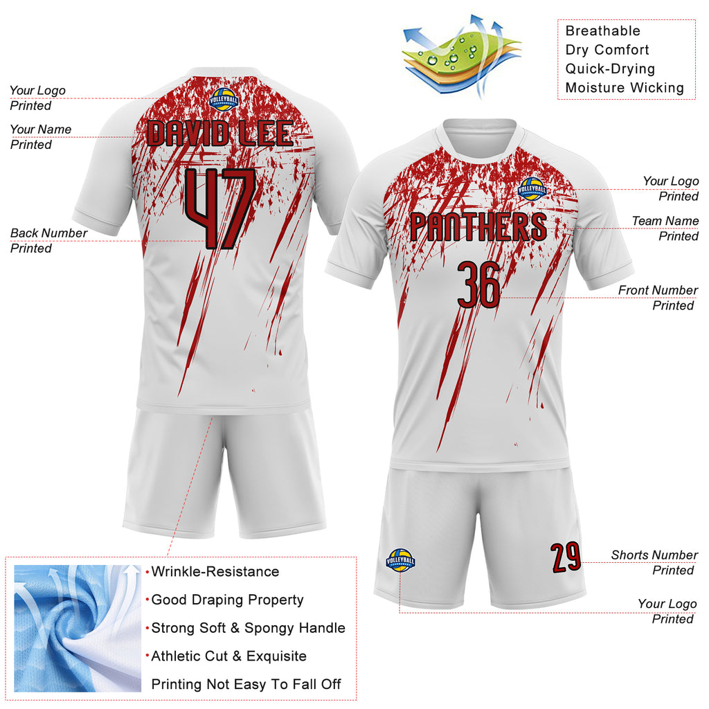 Custom White Red-Black Splash Sublimation Volleyball Uniform Jersey