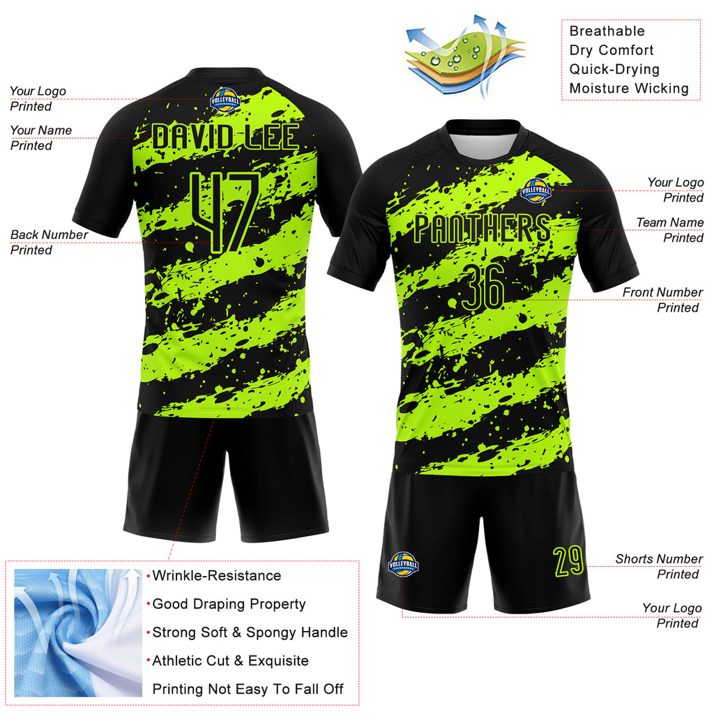 Custom Black Neon Green Splash Sublimation Volleyball Uniform Jersey