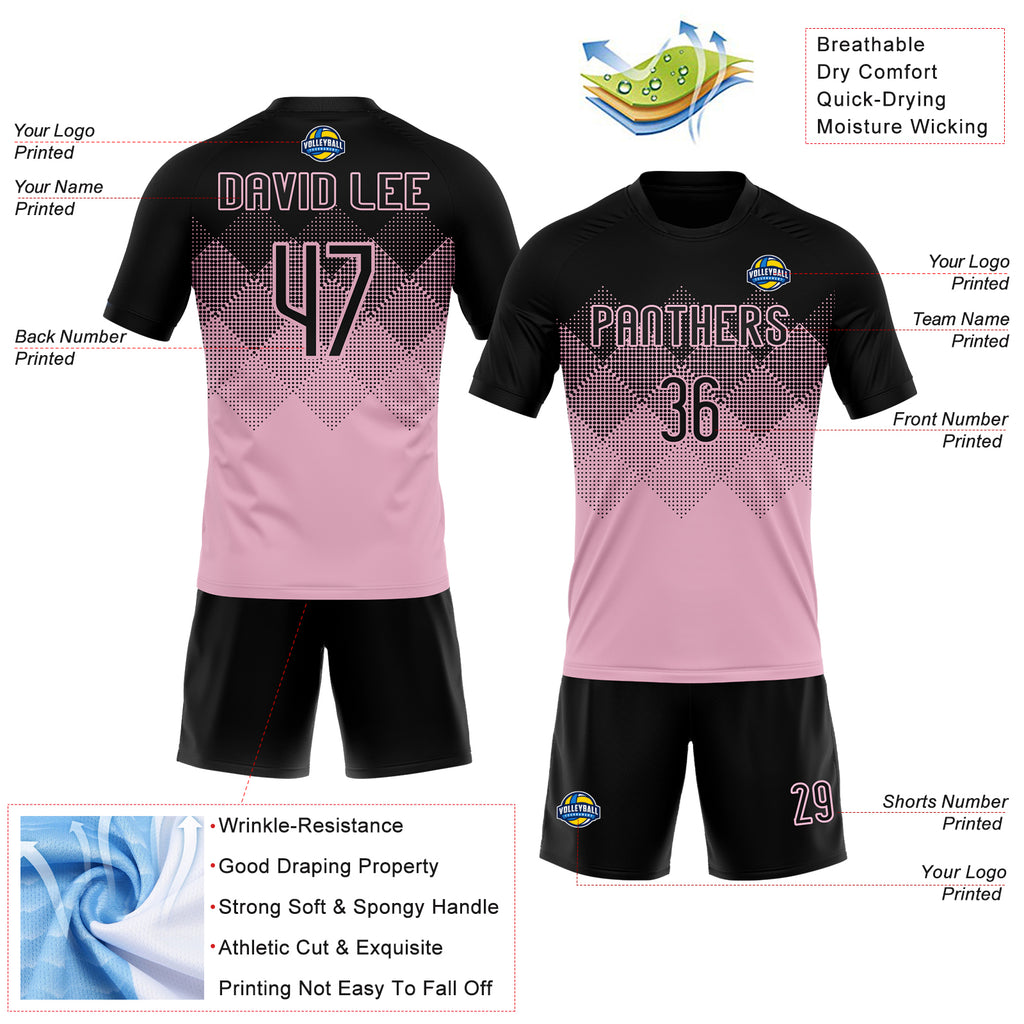 Custom Light Pink Black Geometric Shape Sublimation Volleyball Uniform Jersey