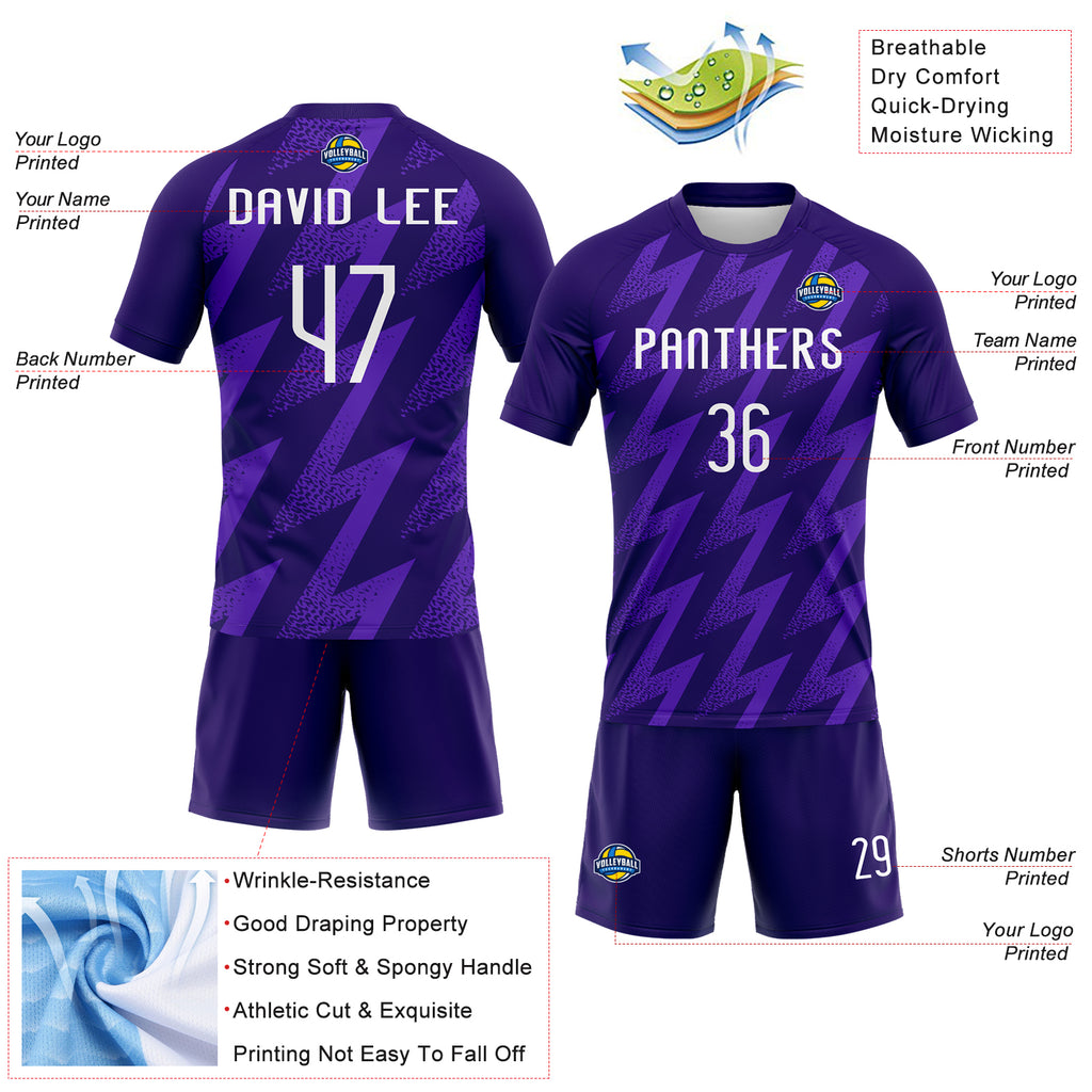 Custom Purple White Zigzag Shape Sublimation Volleyball Uniform Jersey