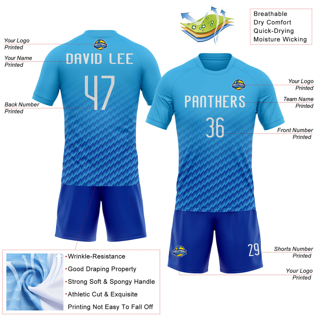 Custom Sky Blue White-Thunder Blue Geometric Shape Sublimation Volleyball Uniform Jersey