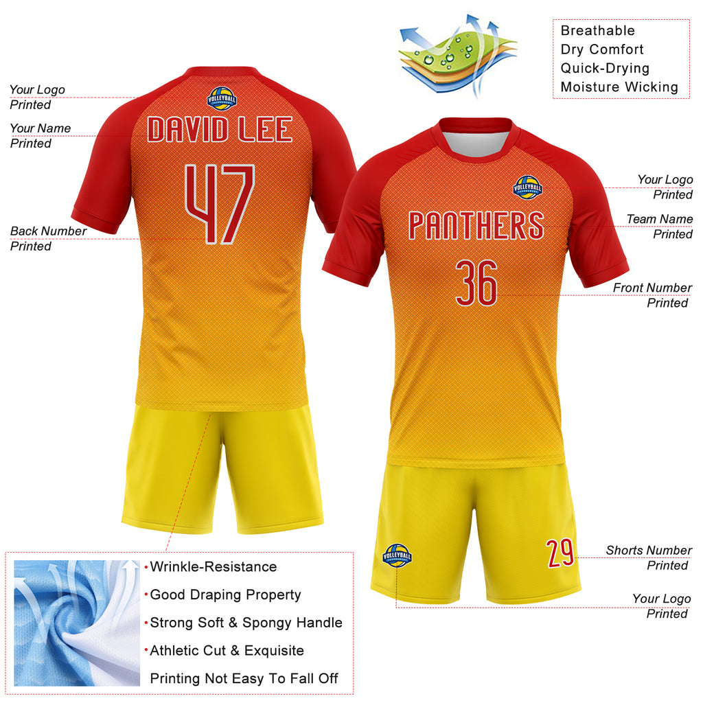 Custom Yellow Red-White Geometric Shape Sublimation Volleyball Uniform Jersey