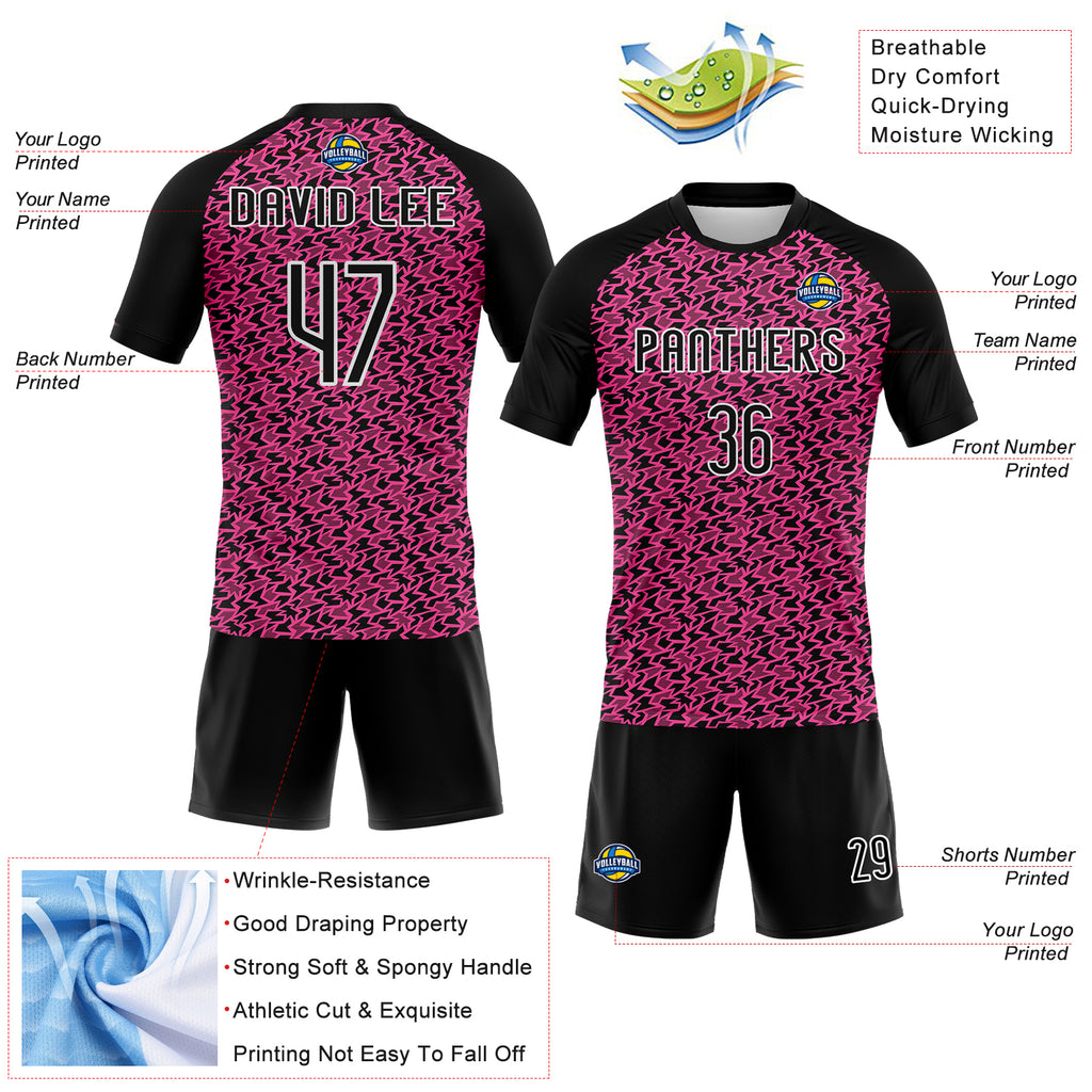 Custom Pink Black-White Geometric Shape Sublimation Volleyball Uniform Jersey