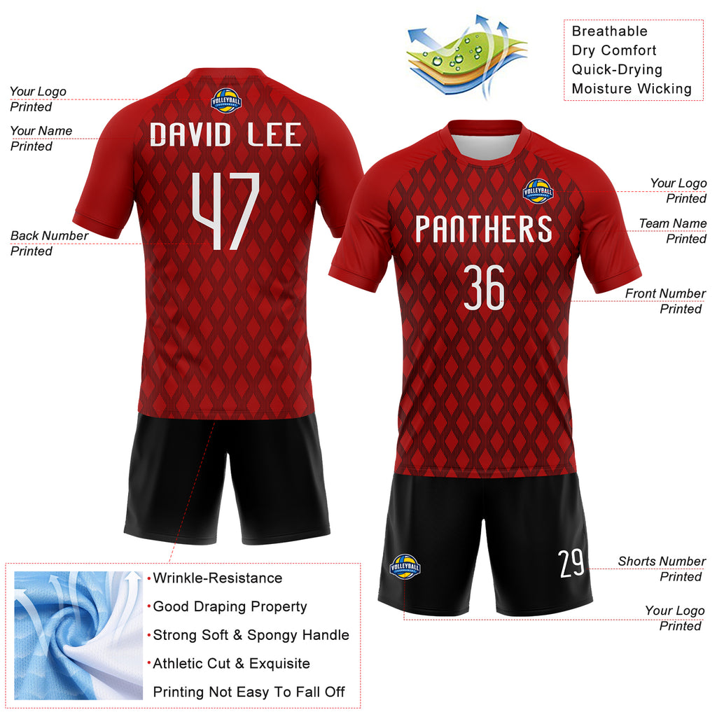 Custom Red White-Black Geometric Shape Sublimation Volleyball Uniform Jersey