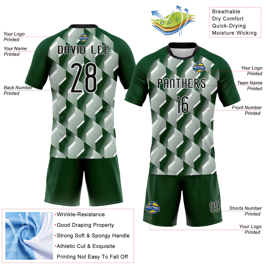 Custom Green Black-White Geometric Shape Sublimation Volleyball Uniform Jersey