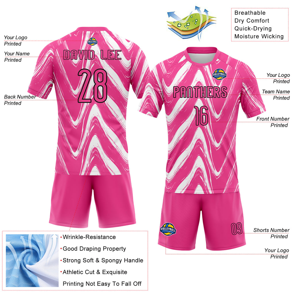 Custom Pink Black-White Fluid Sublimation Volleyball Uniform Jersey