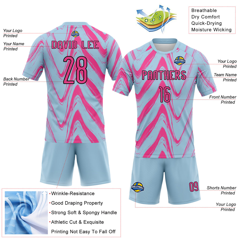 Custom Light Blue Pink-Black Fluid Sublimation Volleyball Uniform Jersey