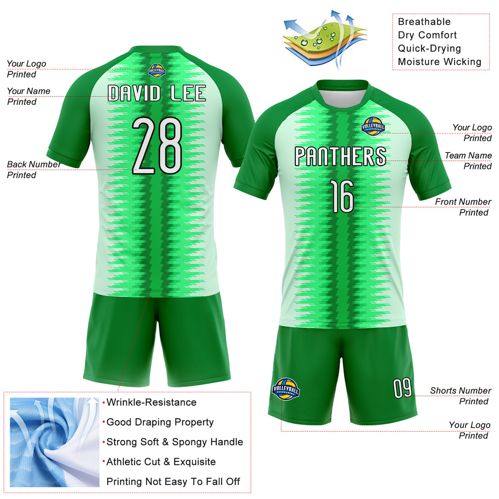 Custom Kelly Green White-Black Abstract Lines Sublimation Volleyball Uniform Jersey