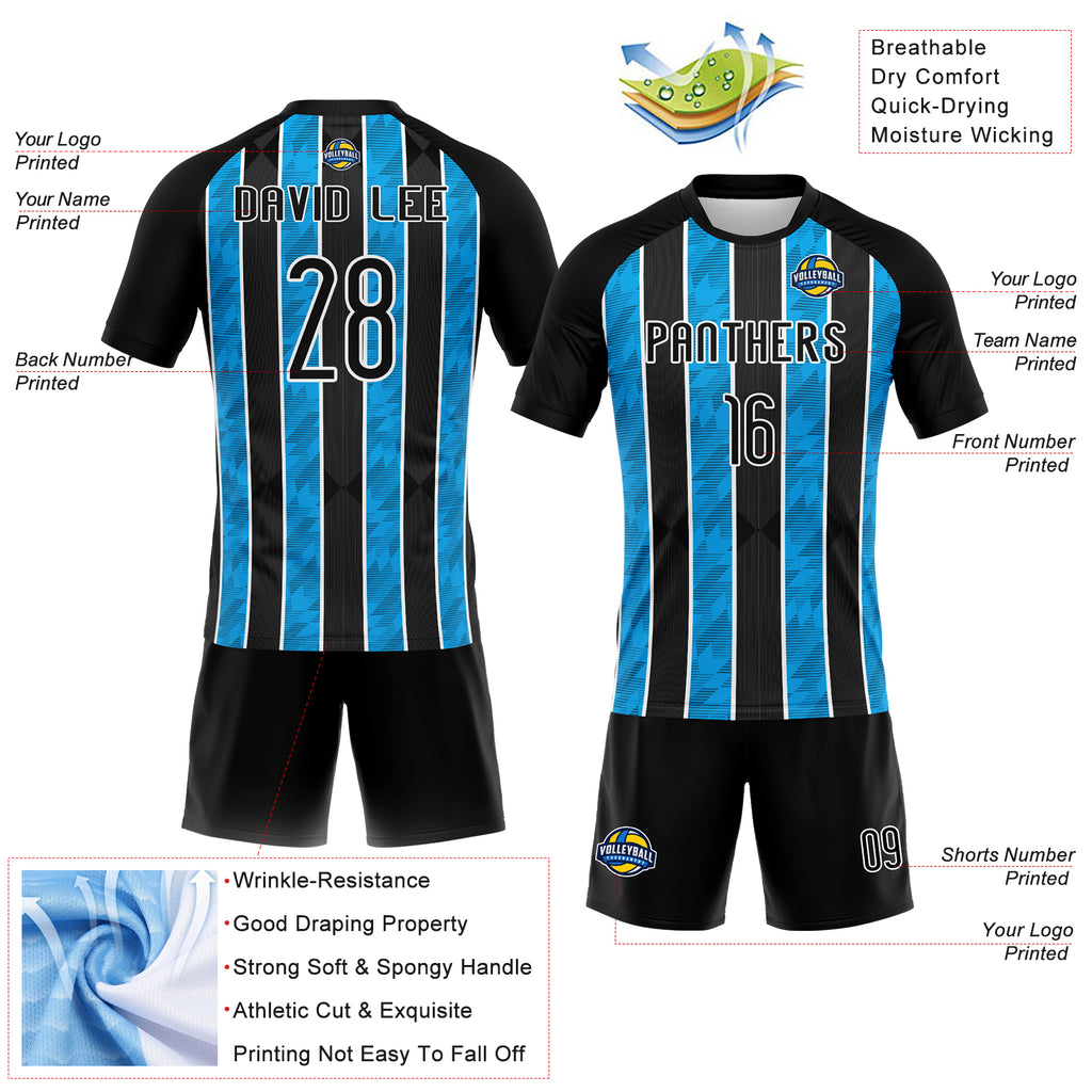 Custom Black Light Blue-White Lines Sublimation Volleyball Uniform Jersey