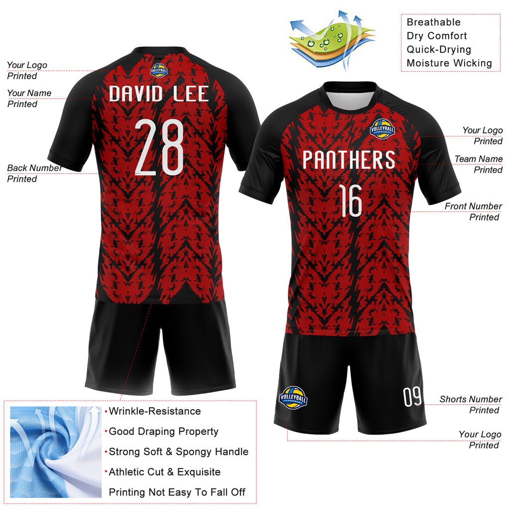 Custom Red White-Black Abstract Shape Sublimation Volleyball Uniform Jersey