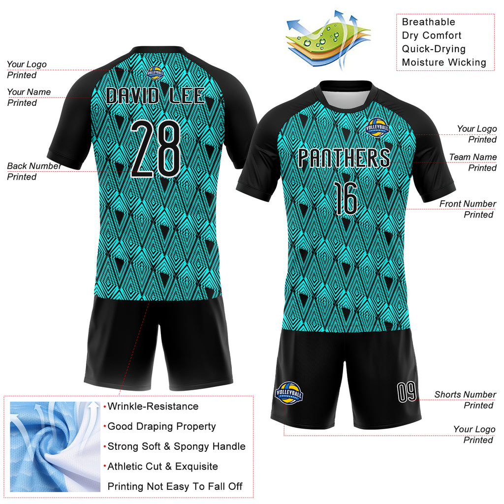 Custom Lakes Blue Black-White Geometric Shape Sublimation Volleyball Uniform Jersey