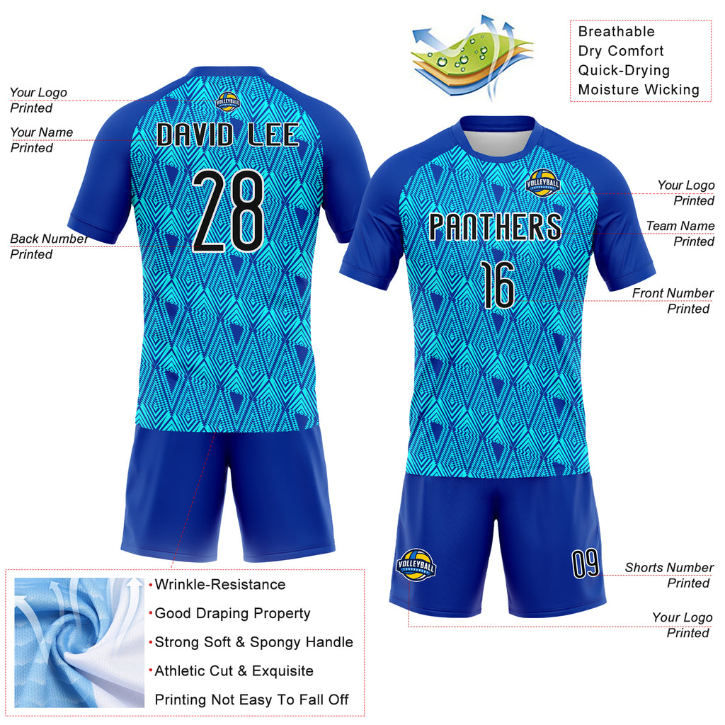 Custom Thunder Blue Black-Lakes Blue Geometric Shape Sublimation Volleyball Uniform Jersey