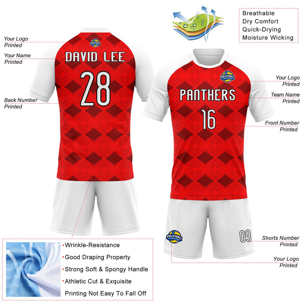 Custom Red White-Black Geometric Shape Sublimation Volleyball Uniform Jersey