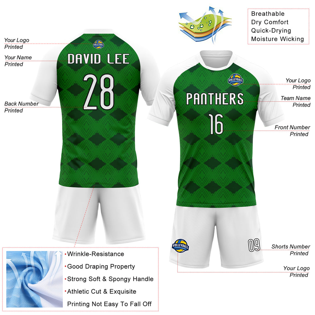 Custom Kelly Green White-Black Geometric Shape Sublimation Volleyball Uniform Jersey