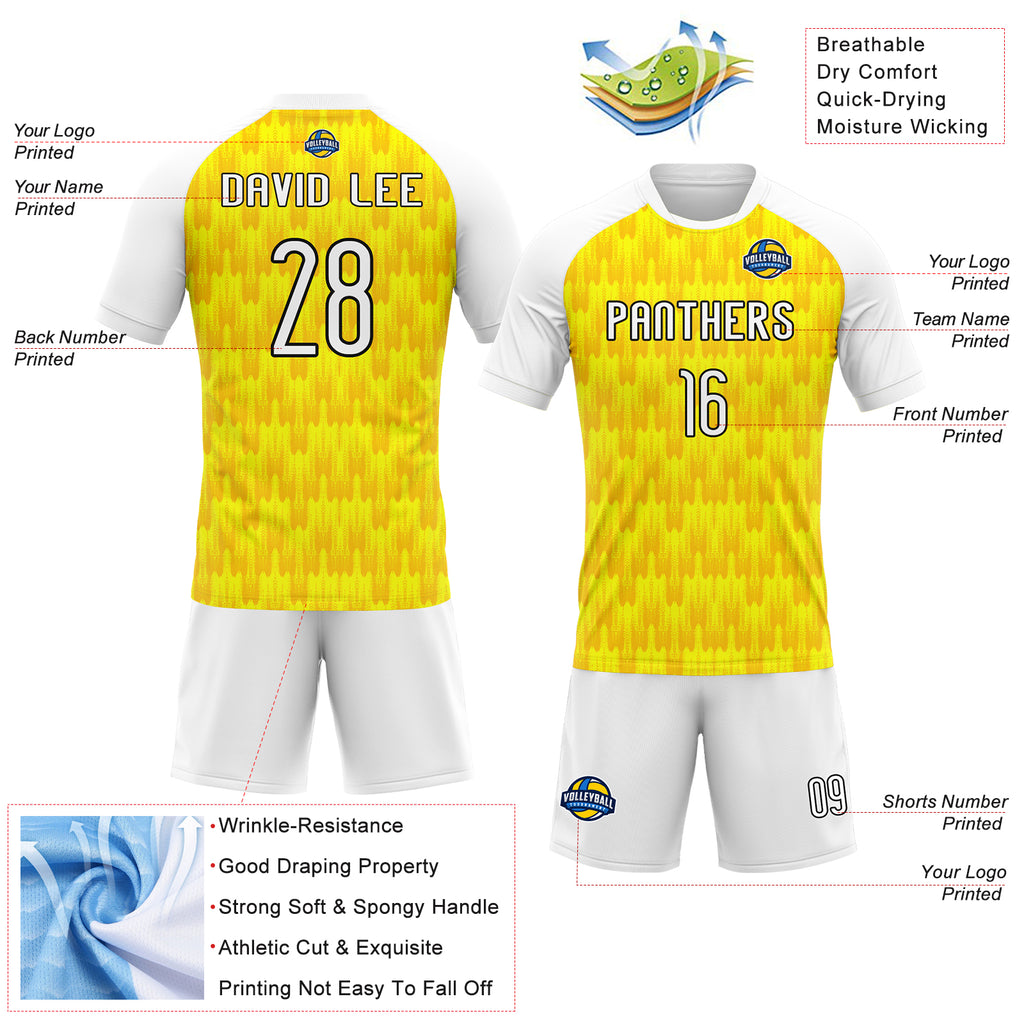 Custom Light Yellow White-Black Splash Sublimation Volleyball Uniform Jersey