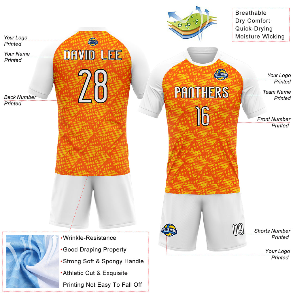 Custom Orange White-Black Lines And Dots Sublimation Volleyball Uniform Jersey