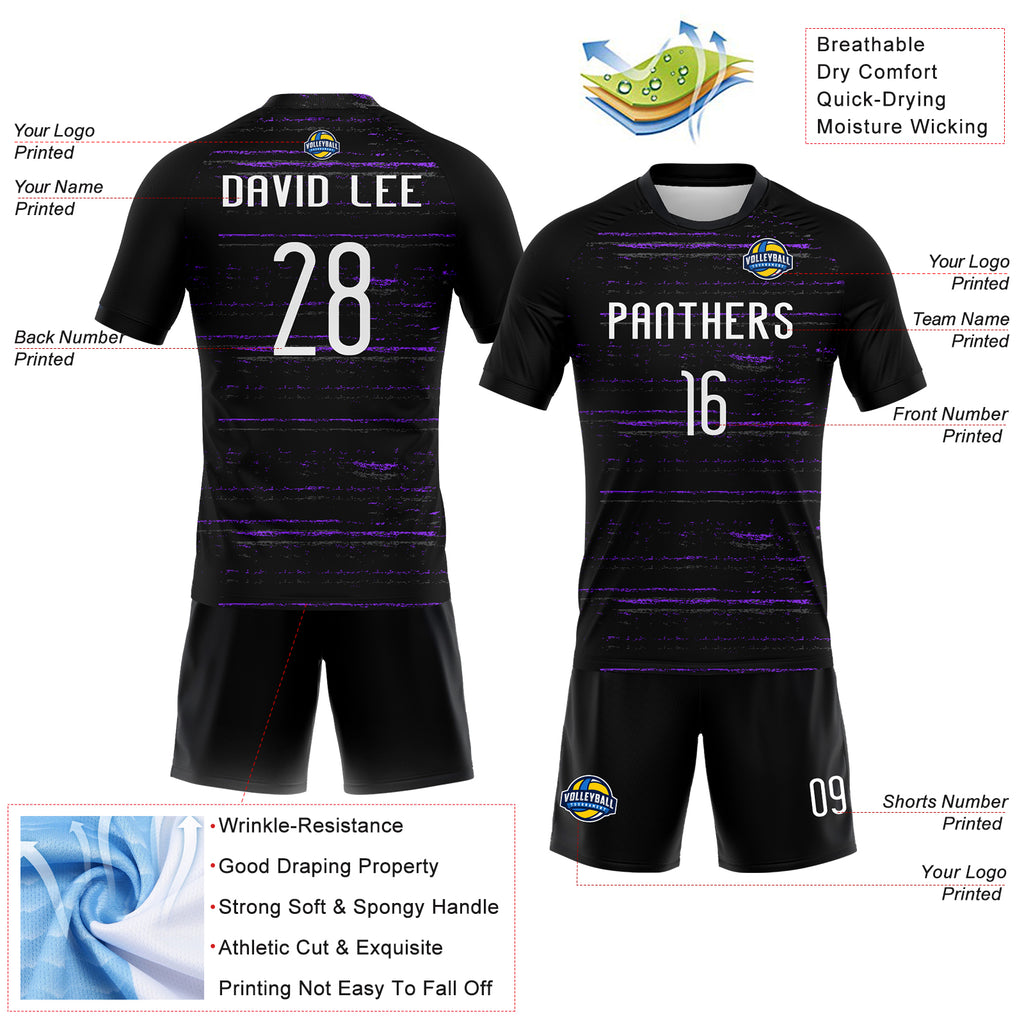 Custom Black White-Purple Bright Lines Sublimation Volleyball Uniform Jersey